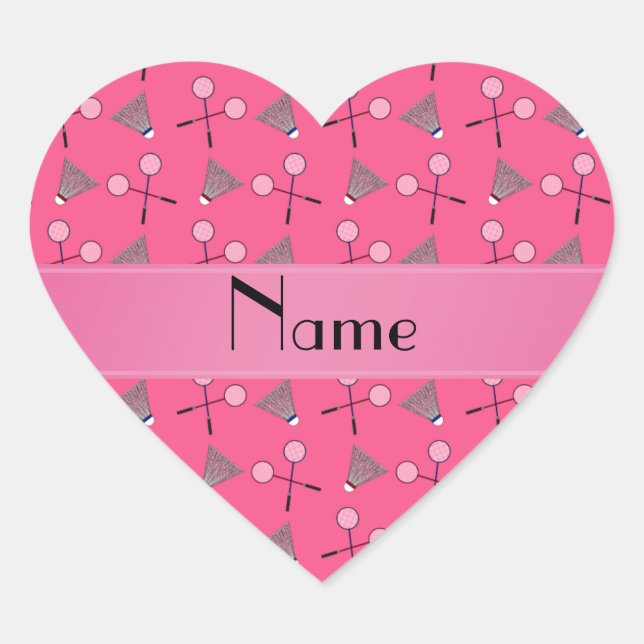 Personalized name pink badminton pattern heart sticker (Front)