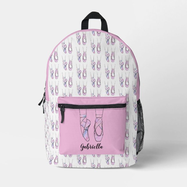 Personalized Name Pink Ballet Printed Backpack (Front)