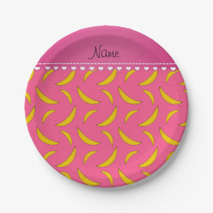 Personalized name pink bananas paper plate