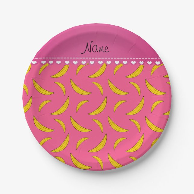 Personalized name pink bananas paper plate (Front)