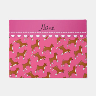 Personalized name pink basenji dogs doormat