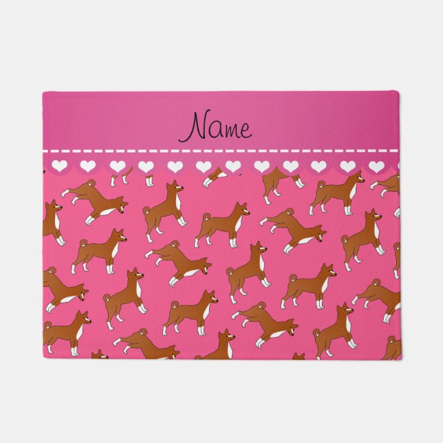 Personalized name pink basenji dogs doormat (Front)