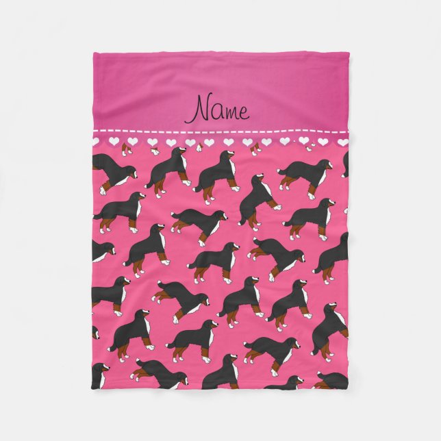 Personalized name pink Bernese Mountain dogs Fleece Blanket (Front)