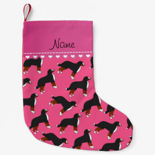 Personalized name pink Bernese Mountain dogs Small Christmas Stocking