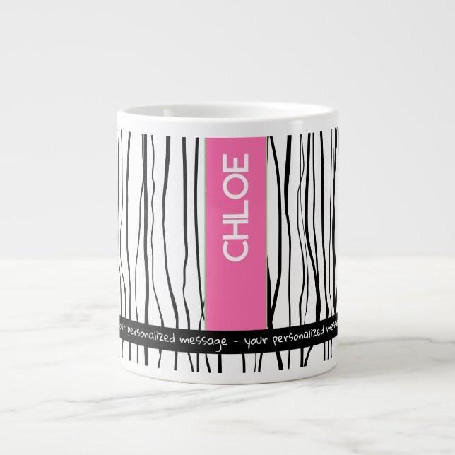 Personalized Name Pink & Black Modern    Large Coffee Mug (Front)