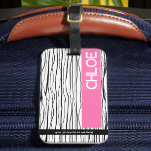 Personalized Name Pink & Black Modern Luggage Tag