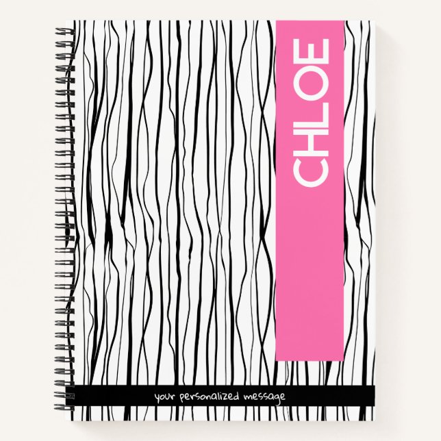 Personalized Name Pink & Black Modern  Notebook (Front)