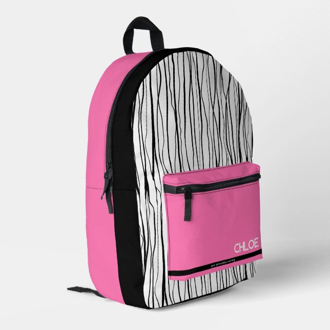 Personalized Name Pink & Black Modern Printed Backpack (Back Corner Left)