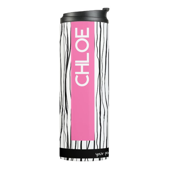 Personalized Name Pink & Black Modern  Thermal Tumbler (Rotated Left)