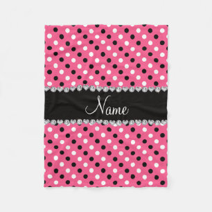 Personalized name pink black white polka dots fleece blanket