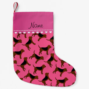 Personalized name pink bloodhound dogs small christmas stocking