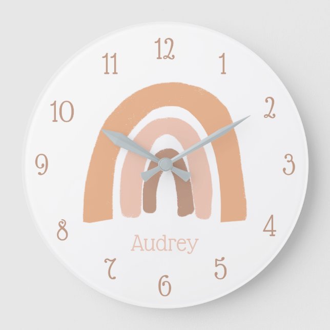 Personalized Name Pink Boho Rainbow Large Clock (Front)