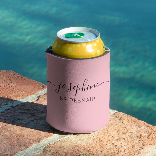 Personalized Name Pink Bridesmaid  Can Cooler (In Situ Pool)