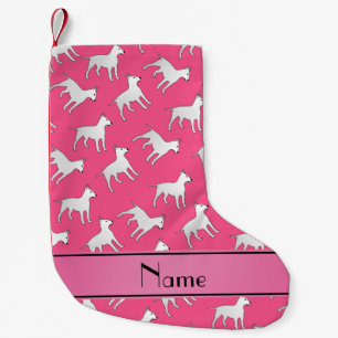 Personalized name pink bull terrier dogs small christmas stocking
