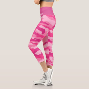 Personalized Name Pink Camouflage Pattern Capri Leggings