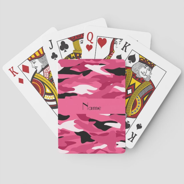 Personalized name pink camouflage playing cards (Back)