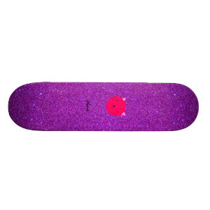 Personalized name pink cat face purple glitter skateboard