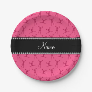 Personalized name pink cheerleader pattern paper plate