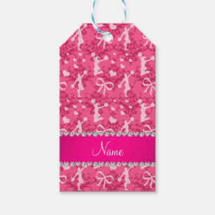 Personalized name pink cheerleading damask gift tags