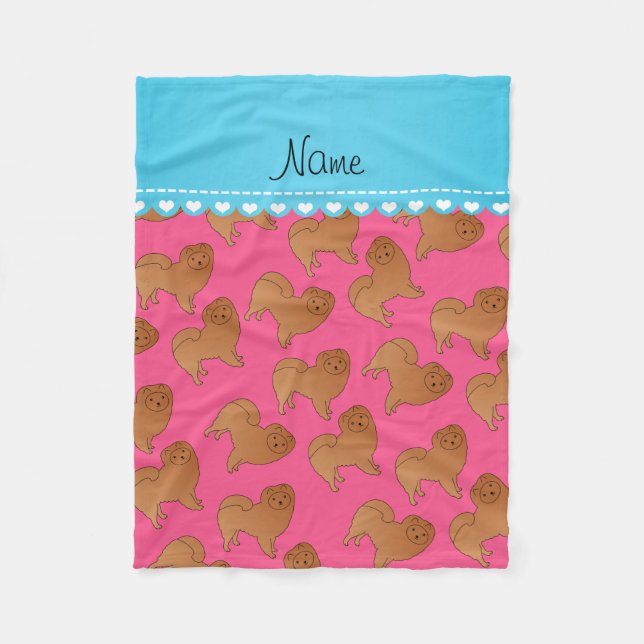 Personalized name pink chow chow dogs fleece blanket (Front)
