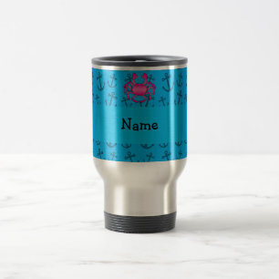 Personalized name pink crab blue anchors pattern travel mug