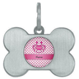 Personalized name pink crab pink hearts polka dots pet name tag