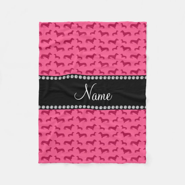 Personalized name pink dachshunds fleece blanket (Front)