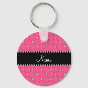 Personalized name Pink diamonds Keychain