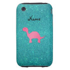 Personalized name pink dinosaur turquoise glitter