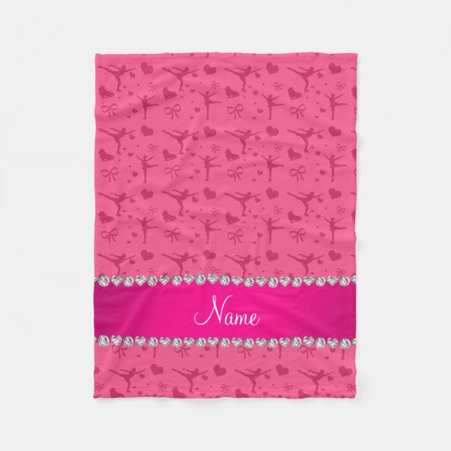 Personalized name pink figure skating fleece blanket (Front)