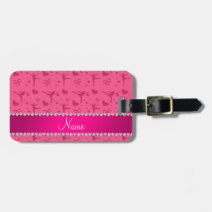 Personalized name pink figure skating luggage tag