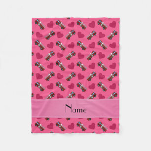 Personalized name pink fire trucks hearts fleece blanket
