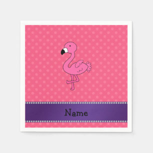 Personalized name pink flamingo pink polka dots napkin