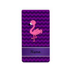 Personalized name pink flamingo purple chevrons label