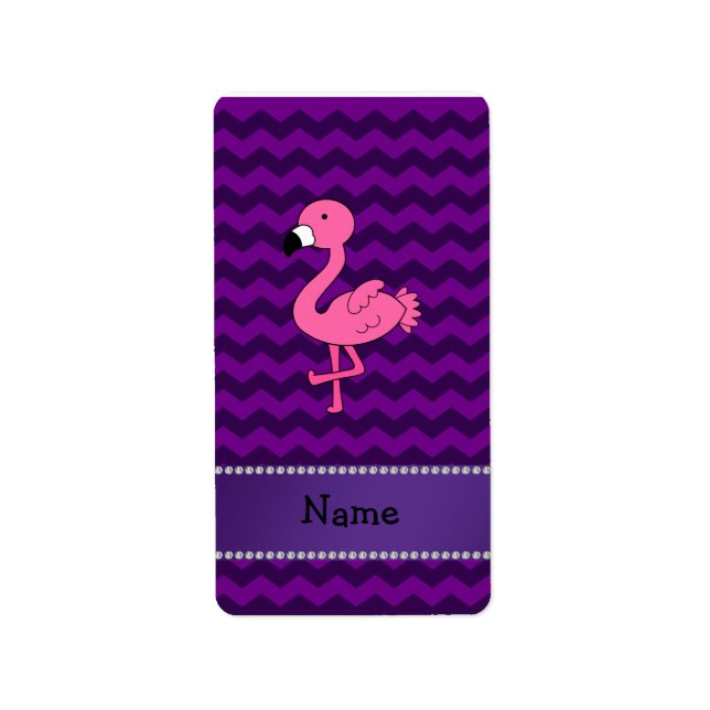 Personalized name pink flamingo purple chevrons label (Front)
