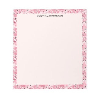 Personalized Name Pink Flamingo Tropical Pattern Notepad
