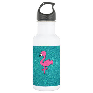 Personalized name pink flamingo turquoise glitter 532 ml water bottle