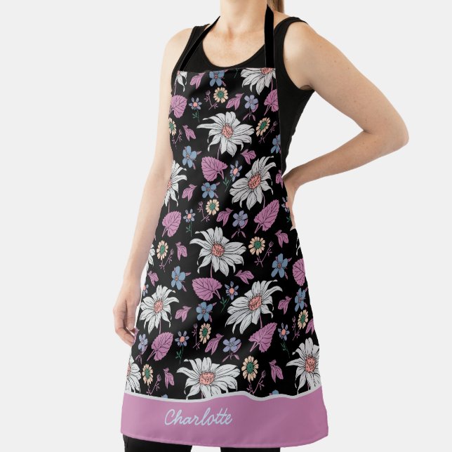 Personalized name pink floral seamless pattern apron (Insitu)