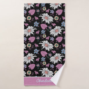 Personalized name pink floral seamless pattern  bath towel