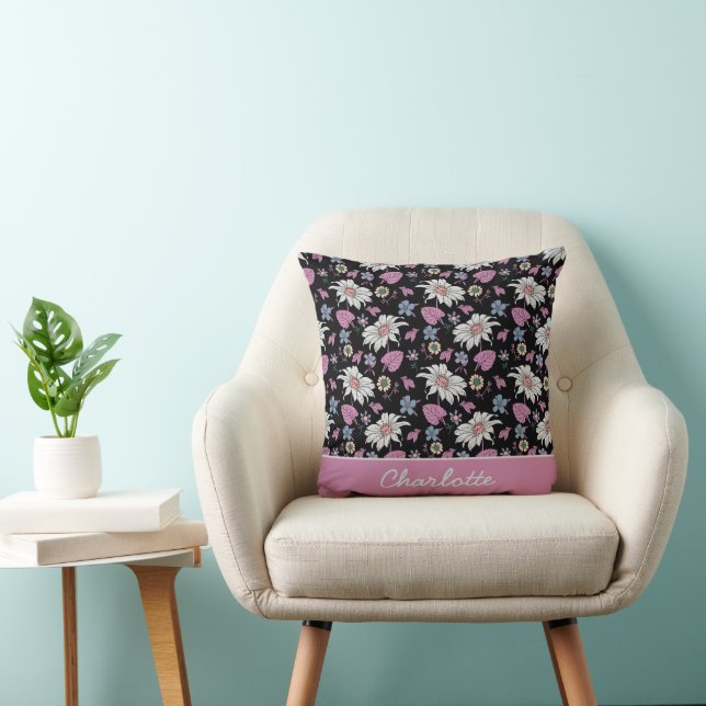 Personalized name pink floral seamless pattern  throw pillow (Chair)