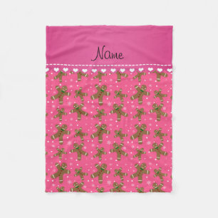 Personalized name pink gingerbread snowflakes fleece blanket