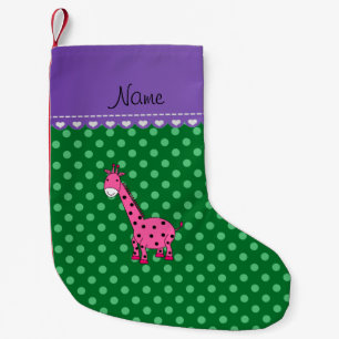 Personalized name pink giraffe green polka dots small christmas stocking