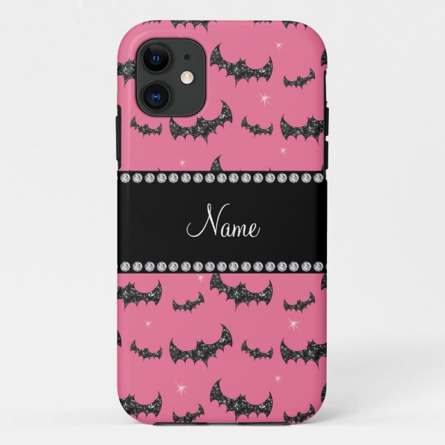 Personalized name pink glitter bats Case-Mate iPhone case (Back)