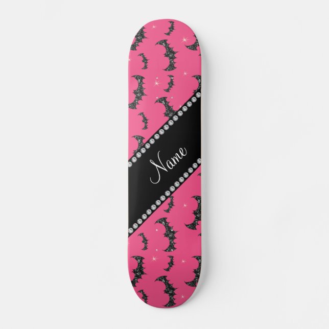 Personalized name pink glitter bats skateboard (Front)