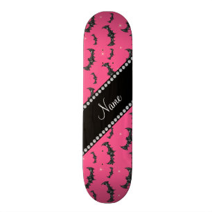 Personalized name pink glitter bats skateboard