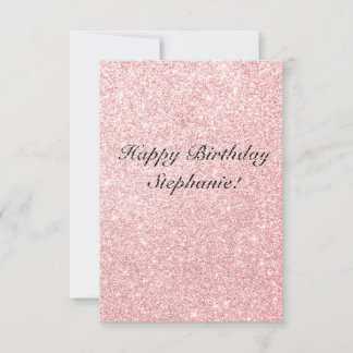 Personalized Name Pink Glitter Birthday Card