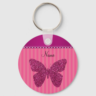 Personalized name pink glitter butterfly keychain