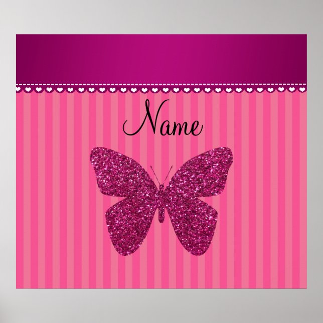 Personalized name pink glitter butterfly poster (Front)