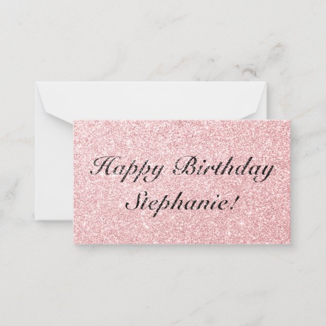 Personalized Name Pink Glitter Girls Birthday Card (Front)