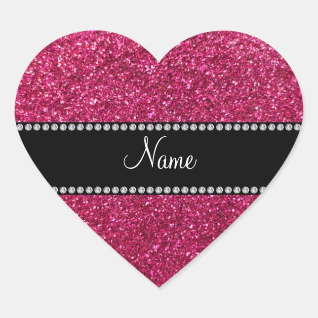 Personalized name pink glitter heart sticker (Front)